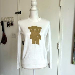 Emporio Armani Manga Bear in Gold Crew Neck White Sweater Size EU 42/ US M